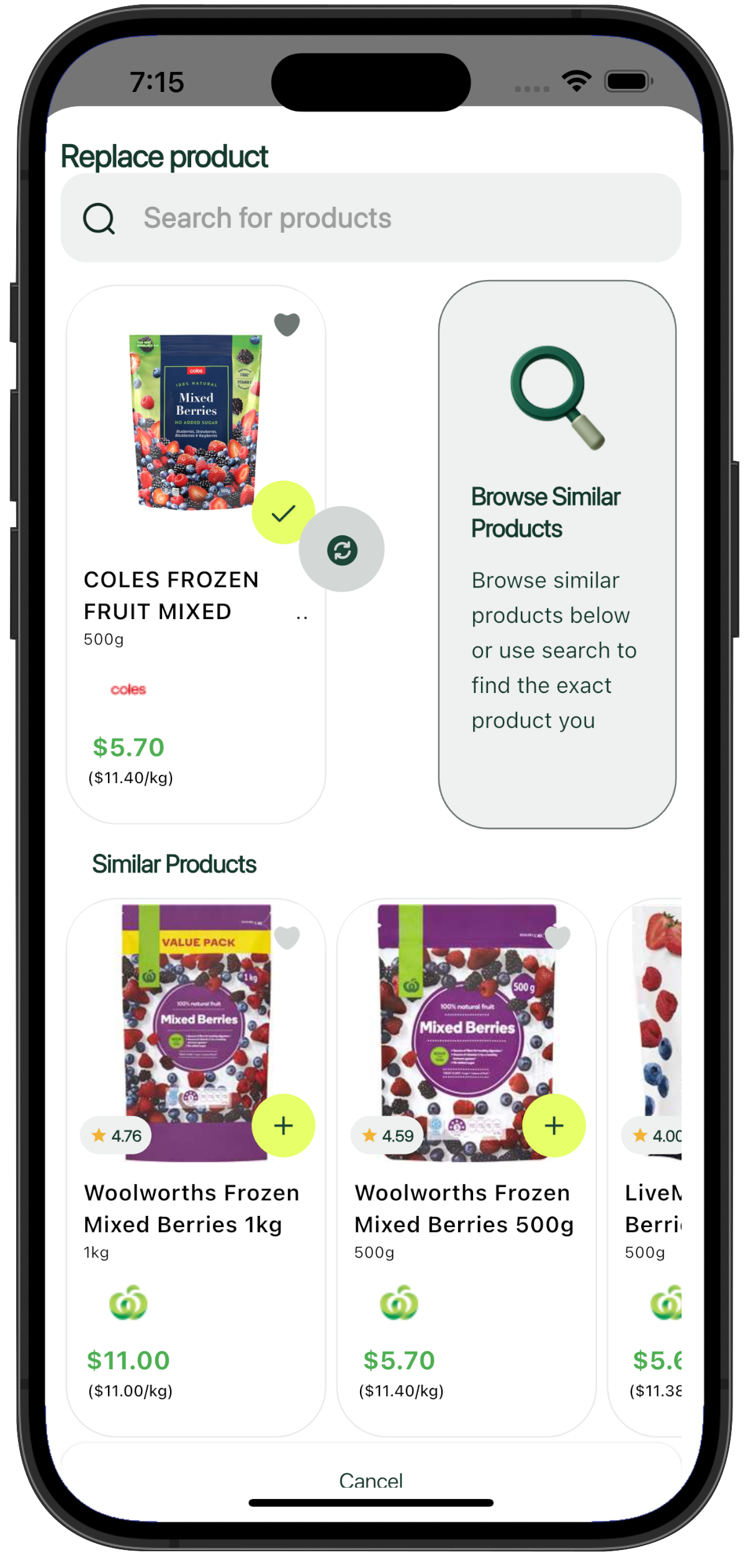 Price Comparison App Screen